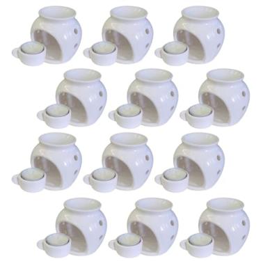 Imagem de Kit 12 Difusor Rechaud Cerâmica Bolinha Com Panelinha Para Óleos Essenciais e Wax Melts Branco