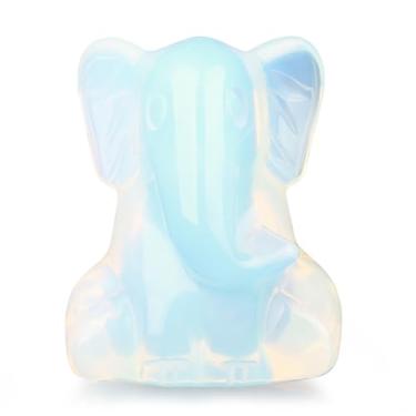 Imagem de YATOJUZI 5 cm opala elefante decoração estatueta pedra da lua esculpida à mão estatuetas de elefantes decoração de cristal branco casa quarto escritório decorações bonito elefante presentes para