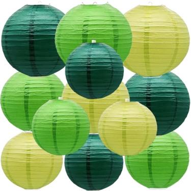 Imagem de Lanternas de papel verde, 12 peças, lanternas chinesas penduradas para casamento, aniversário, chá de bebê, Natal, formatura, aniversário, outras decorações temáticas de despedida de solteira