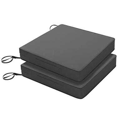Imagem de Favoyard Patio Chair Cushion 16 x 17 Inch Waterproof Outdoor Seat Cushions for Patio Furniture 3-Year Color Fastness Garden Sofa Couch Chair Pads with Handle and Adjustable Straps Set of 2, Dark Gray