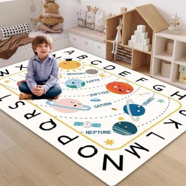 Imagem de Apioiqa Tapete infantil, alfabeto e planeta para sala de jogos, 10 x 15 cm, tapete de brinquedo educativo infantil, tapete de brinquedo para quarto, tapetes antiderrapantes para decoração