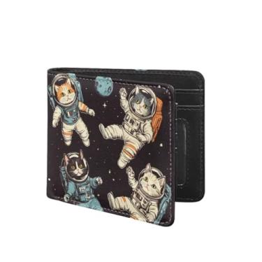 Imagem de Coldinair Carteira para meninos e adolescentes, carteira infantil de couro para meninos e adolescentes, Gato astronauta de desenho animado, americano