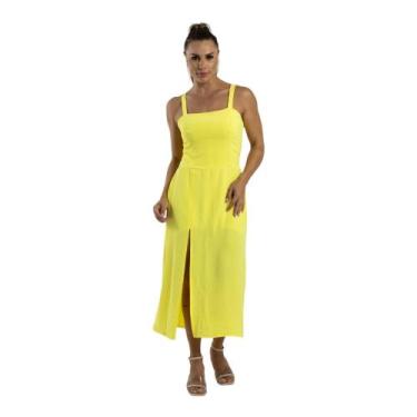 Imagem de Vestido Midi Fenda alça Noivados Festas - CCS MANIA, Amarelo, P