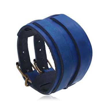 Imagem de Heavstjer Pulseira larga de couro punk rock com fivela de cinto, 8 inches, liga metálica, Sem Pedra Preciosa