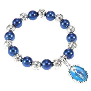 Imagem de Pulseiras de contas para mulheres, pulseira de corda de medalha milagrosa da Virgem, pulseira elástica de fio de rosário presentes religiosos presentes católicos para mulheres meninas, Zinco, Sem pedra preciosa