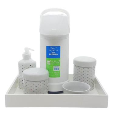 Imagem de Kit higiene Poá 6 peças Porcelana - Molh.Branca - Bandeja Branca - Gen
