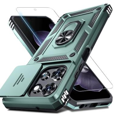 Imagem de Janmitta Compatível com Moto G 5G 2025 Capa de lente de câmera deslizante embutida + protetor de tela + suporte de anel de dedo, capa protetora de telefone de corpo inteiro resistente à prova de