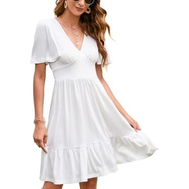 Imagem de KOJOOIN Minivestido feminino cor lisa skater moderno/moderno/casual/trabalho/festa/casamento/praia/dia a dia, Branco, P