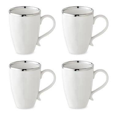 Imagem de Regency Silver Canecas de porcelana de 510 g – Conjunto de 4 elegantes copos prateados – Perfeito para café, chá e bebidas quentes – Durável, lavável na máquina de lavar louça para uso diário e