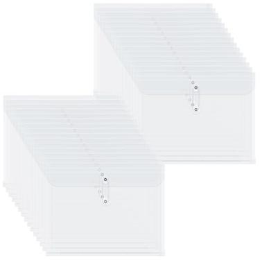 Imagem de EATHEATY Pacote com 30 envelopes de plástico, envelopes de poliéster transparente com fecho de corda, pastas de arquivo expansíveis, pastas de arquivo de plástico reutilizáveis para escola,