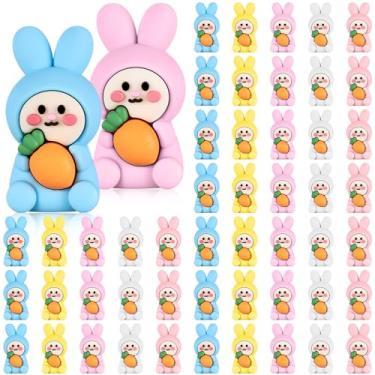 Imagem de Wesiti 50 peças de mini coelhinho da Páscoa, pintinho, cogumelos, figuras de coelhinhos de borracha para esconder e procurar, pequena estátua de galinha, brinquedo para artesanato, decoração de