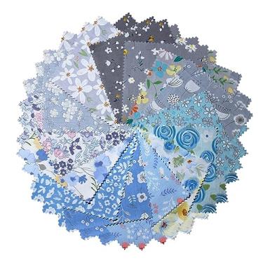 Imagem de ZOOELAY 42Pcs 10 X 10 Polegadas Floral 100% Algodão Camadas Bolos Tecido Para Costura E Quilting Bundles Pré-Cortado Tecido Quadrado Para Diy Artesanato Patchwork Azul E Cinza …