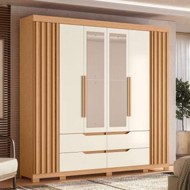Imagem de Guarda-roupa 6 Portas e 4 Gavetas com Espelhos Doble Casal Freijó/Off White