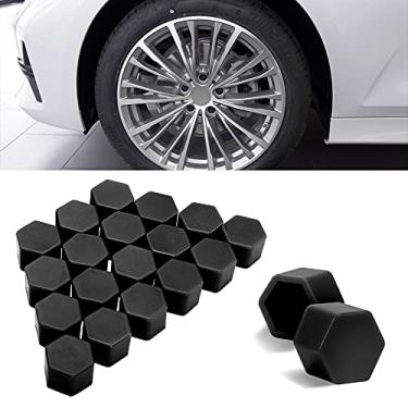 Imagem de TOMALL 20 peças 19 mm tampas de porca de roda de silicone parafuso de cubo parafuso de aro de pneus à prova de ferrugem tampas de parafuso proteção universal decoração para carro (preto)