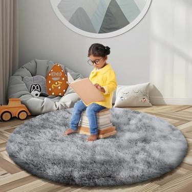 Imagem de Tapetes circulares super macios para meninas, castelo de princesa, barraca de brincar, 5 diâmetros, tapetes para quarto de crianças, decoração de quarto de bebê, tapetes redondos felpudos (Φ5, cinza