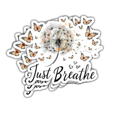 Imagem de 3 adesivos Just Breathe, adesivo de meditação, adesivo de atenção plena, adesivo de atenção plena em cada respiração para laptop, garrafa de água, telefone, carro, janela, capacete, vinil, adesivos de