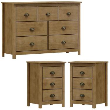 Imagem de Comoda 7 Gv 02 Mesas de Cabeceira 3 Gv Madeira Maciça Freijo Milani Store