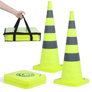 Imagem de BATTIFE [Pacote Com 2] Cones De Trânsito Dobráveis De 36 Polegadas, Cones De Segurança Verde-Limão, Cones Pop-Up Com Colar Refletivo, Para Prática De Direção, Estacionamento Na Estrada (Verde)