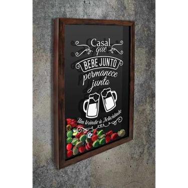 Imagem de Quadro Porta Tampinhas Casal que bebe junto - Quadro Novo, Marrom, 45x