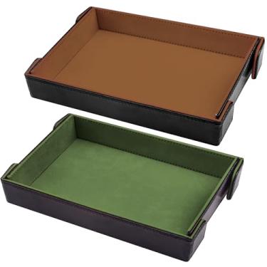 Imagem de SIQUK Bandeja de dados magnética retangular dobrável com 2 peças, bandejas de dados de couro PU, caixa de armazenamento para jogos de dados RPG D&D (verde, camelo)