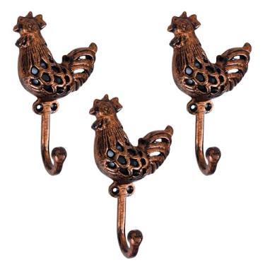 Imagem de Conjunto de 3 ganchos de ferro fundido em forma de galo para decoração de arte de parede - cabides em forma de galo e porta-chaves - cabide de roupas e mochila - ganchos para casaco, decoração de casa