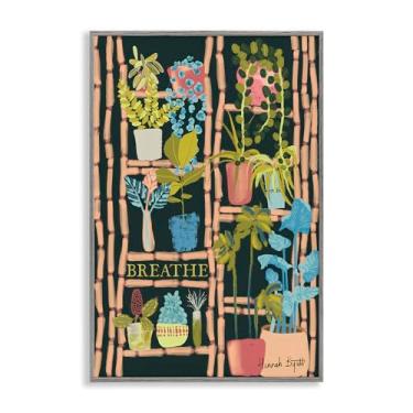 Imagem de Stupell Industries Prateleira de plantas em design de parede giclée emoldurado preto cinza por Hannah Byatt, 12 x 18