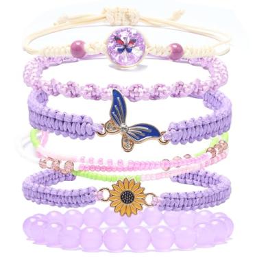 Imagem de DS Pulseiras de contas de corda para meninas adolescentes, delicadas e fofas, margaridas de borboleta, conjunto de flores eternas para mulheres, meninas, ajustável, pulseira de amizade, joias de