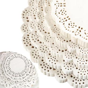 Imagem de AimtoHome Doilies de papel redondos de 21,6 cm jogo americano descartável papel de renda branca doilies almofadas de embalagem de bolo decoração de talheres de casamento (pacote com 100)
