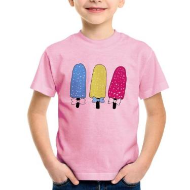 Imagem de Camiseta Infantil Colorfull Icecreams - Foca na Moda, Rosa bebê, 4