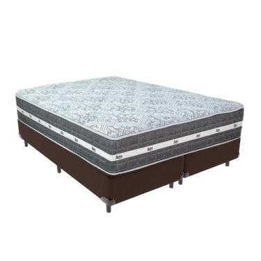 Imagem de Cama Box Queen Marrom + Colchão Black Graphite 32 Molas Ensacadas Anjo