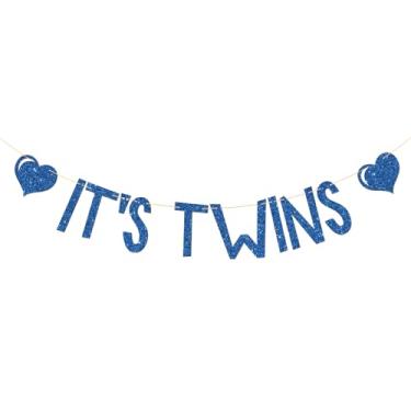 Imagem de It's Twins Banner for Boys, Blue Glitter, Double the Love Twins Birthday Bunting Banner, Twins Baby Shower, Oh Babies, Gender Reveal Party Decoration Supplies