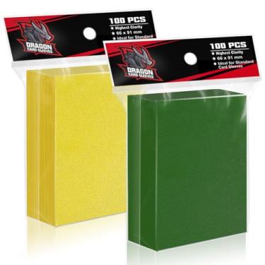 Imagem de Mangas para cartas colecionáveis de 200 PS, mangas de plástico de beisebol macias para cartões padrão, 2 cores foscas, adequadas para futebol, MTG, esportes, mangas Yugioh (verde-amarelo)