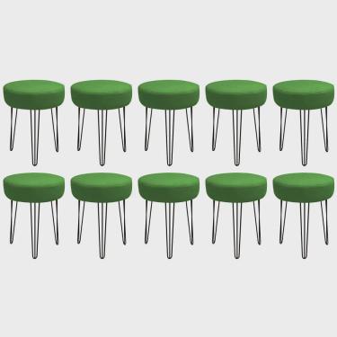 Imagem de Kit 10 Banquetas Puff Jullia Luxo 55cm Industrial Ferro Preto Corino Verde - Ahazzo Móveis