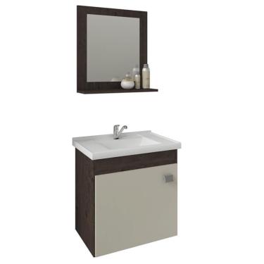 Imagem de Gabinete de Banheiro com Cuba e Espelheira Iris 45cm Cafe/Off White - mgm