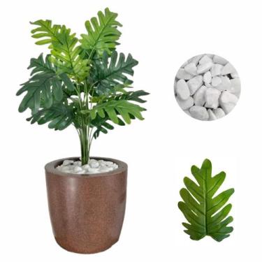 Imagem de Planta Artificial Bananinha Vaso Liso Cores Pedras Branca - Flor Imp