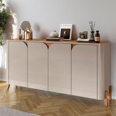Imagem de Buffet 165cm 4 Portas Pés de Madeira Maciça Memphis Off White/Cedro
