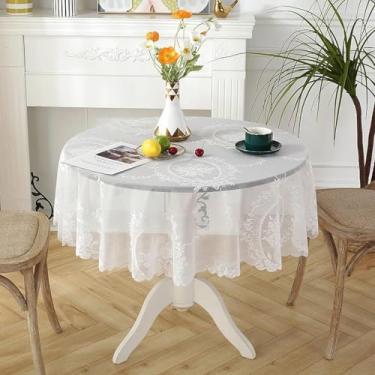Imagem de Toalha de mesa redonda branca para decoração de casamento, renda retangular para mesa de centro de banquete de aniversário (redonda 200 cm/branca 4)