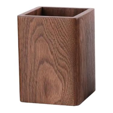 Imagem de Porta-lápis de madeira, porta-lápis de madeira, porta-copos quadrado de madeira para mesa, copo de lápis de mesa para casa, escola, escritório, pincel de maquiagem, suporte de caneta de madeira 8,2 x