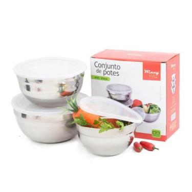 Imagem de Conjunto de bowl tigelas aço inox 3 peças tampa flexivel - Wincy