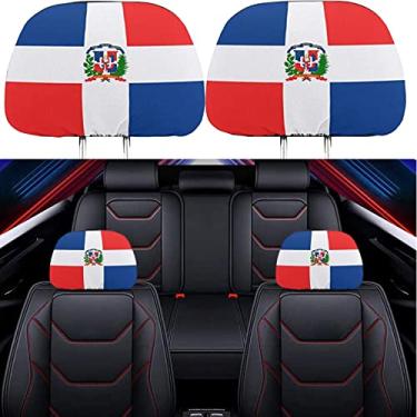 Imagem de Hangoo Pacote com 2 capas para encosto de cabeça para bandeira da República Dominicana, acessórios para capa de assento, protetor de encosto de cabeça universal para todos os modelos de carro/caminhão (Dominican)