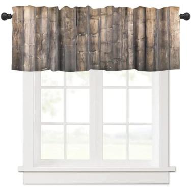 Imagem de Cortina de cozinha rústica, porta de celeiro antiga, tábua de madeira, cortina de janela, sanefas, para quarto, banheiro, sala de estar, cozinha, estilo ocidental, cortinas curtas e pequenas, 137 x 45