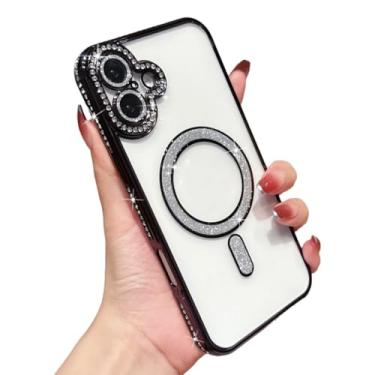 Imagem de Capa magnética transparente brilhante para Samsung Galaxy A56 5G, compatível com carregamento sem fio MagSafe (preto, para Samsung Galaxy A56 5G)