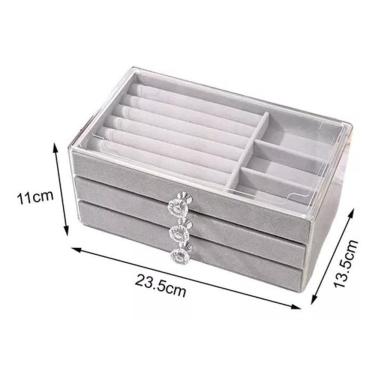 Imagem de Porta Joias Veludo Com Acrílico 3 Camadas Gavetas Divisória