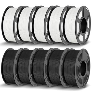 Imagem de JAYO Pacote de filamentos para impressora 3D PLA 11 kg, filamento clássico PLA 1,75 mm a granel, precisão dimensional +/- 0,02 mm, pacote com 10 carretel de 1,1 kg (preto x 5, branco x 5)