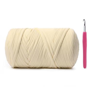 Imagem de Fio de crochê macio, 400 g/114 m de fios de tricô à mão, fio grosso para sacos de crochê, cestas, almofadas, artesanato DIY (branco leitoso)