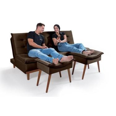 Imagem de Sofá Cama Reclinável Santorini Com Banqueta Puff Veludo Premium Casa I