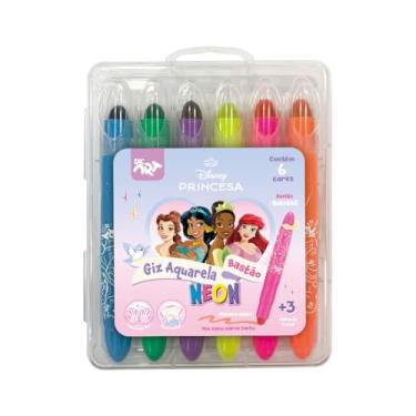 Imagem de DAC - Giz de Cera Retrátil Aquarela Neon com 6 Cores - Princesas