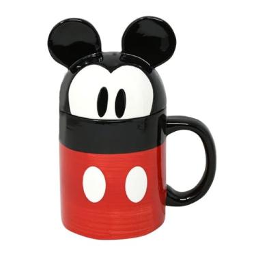 Imagem de Caneca de café Mickey Mouse oficialmente licenciada caneca coberta de cerâmica com tampa de orelhas de rato copo grande 500 ml com alça