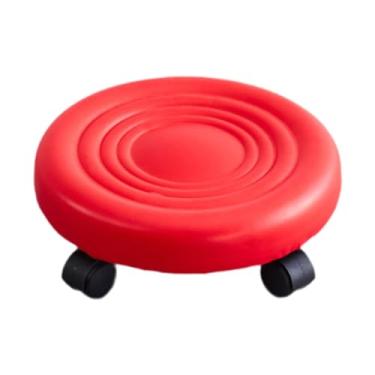 Imagem de YWJLQH Bancos com baixo rolamento Baixa assento de rolos com 360 ° Castro PU PU CAUS, Vermelho