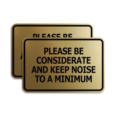 Imagem de Signs ByLITA Moldura clássica, Please Be Considerate and Keep Noise to a Minimum Sign (ouro escovado) - Pacote pequeno com 2